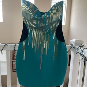Charlotte Russe Teal & Gold Mini Dress